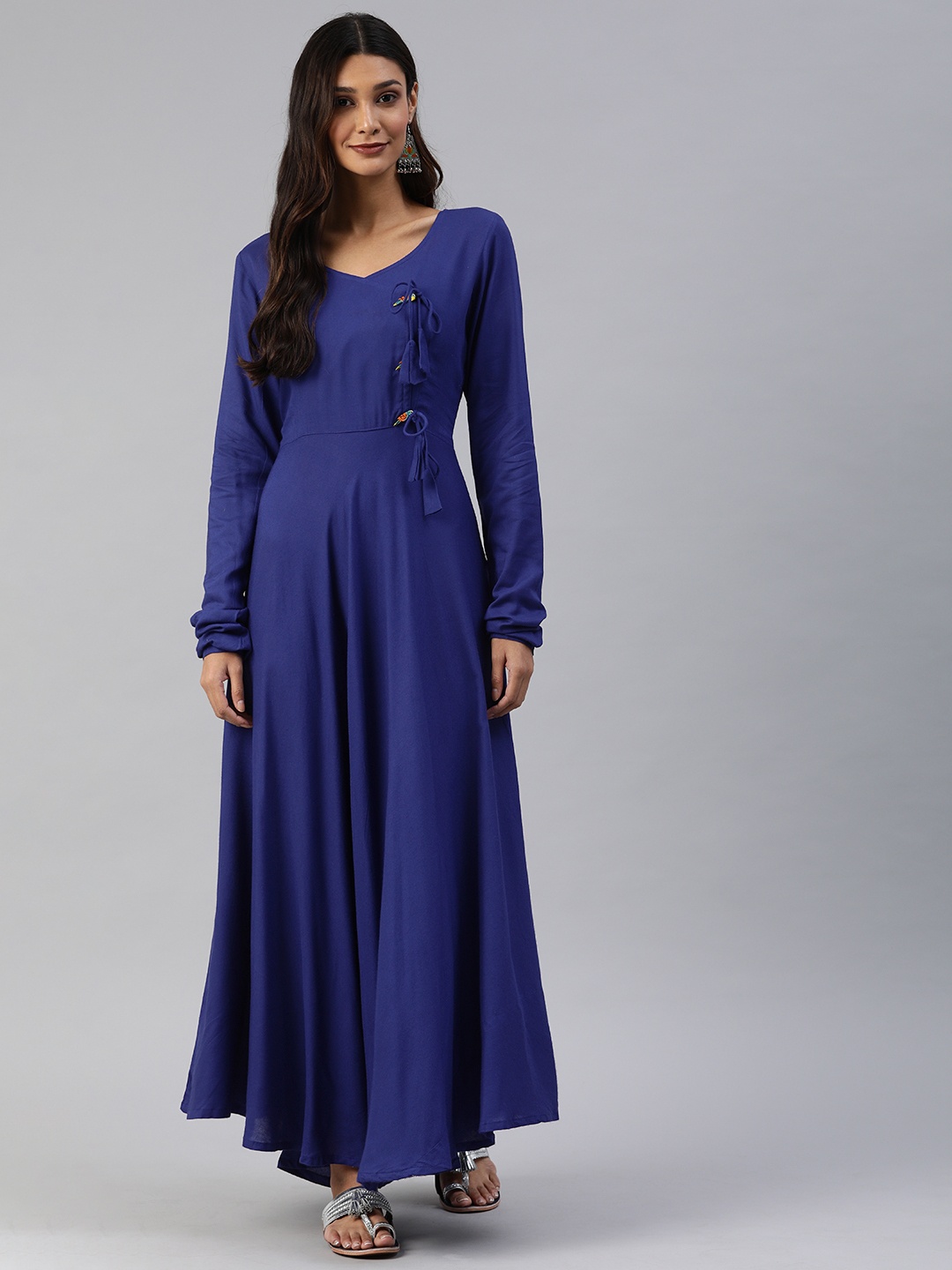 

Swishchick V-Neck Fit and Flare Maxi Dress, Blue