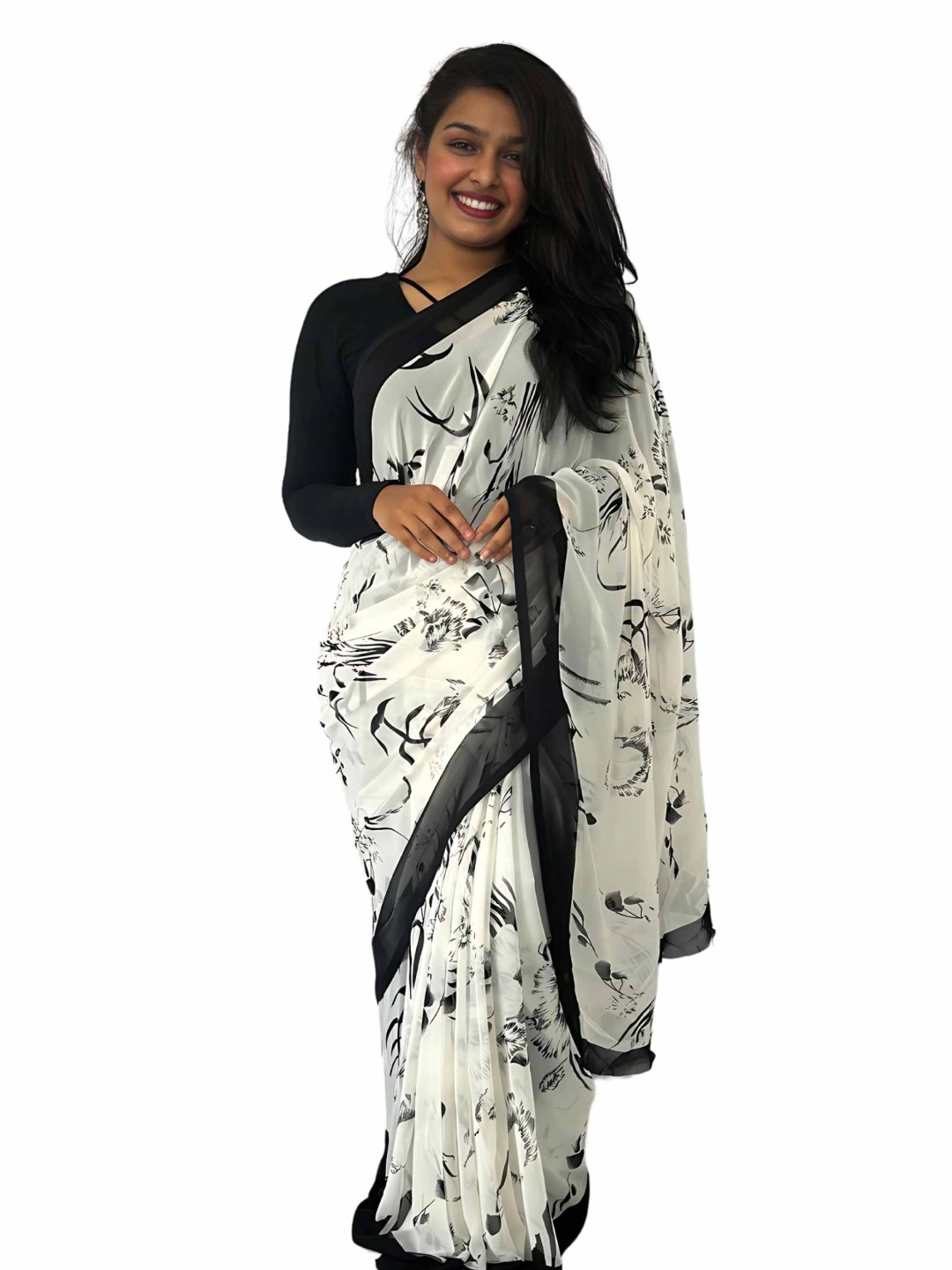 

Sitanjali Floral Printed Saree, Black