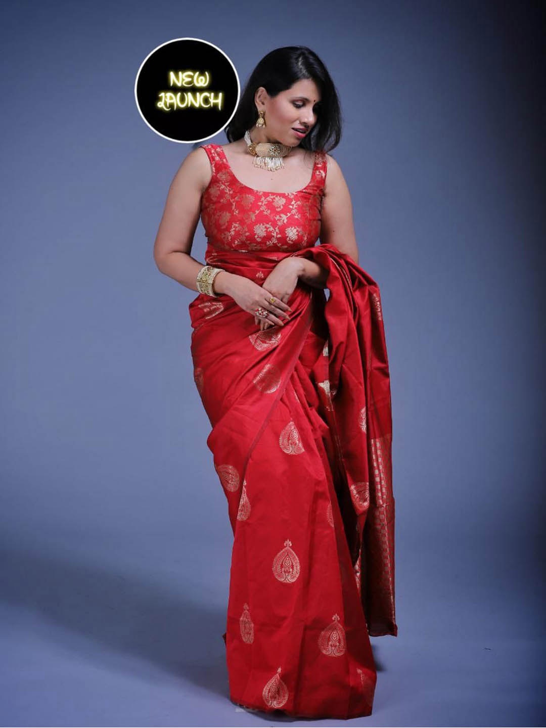 

KALINI Woven Design Zari Pure Silk Banarasi Saree, Red