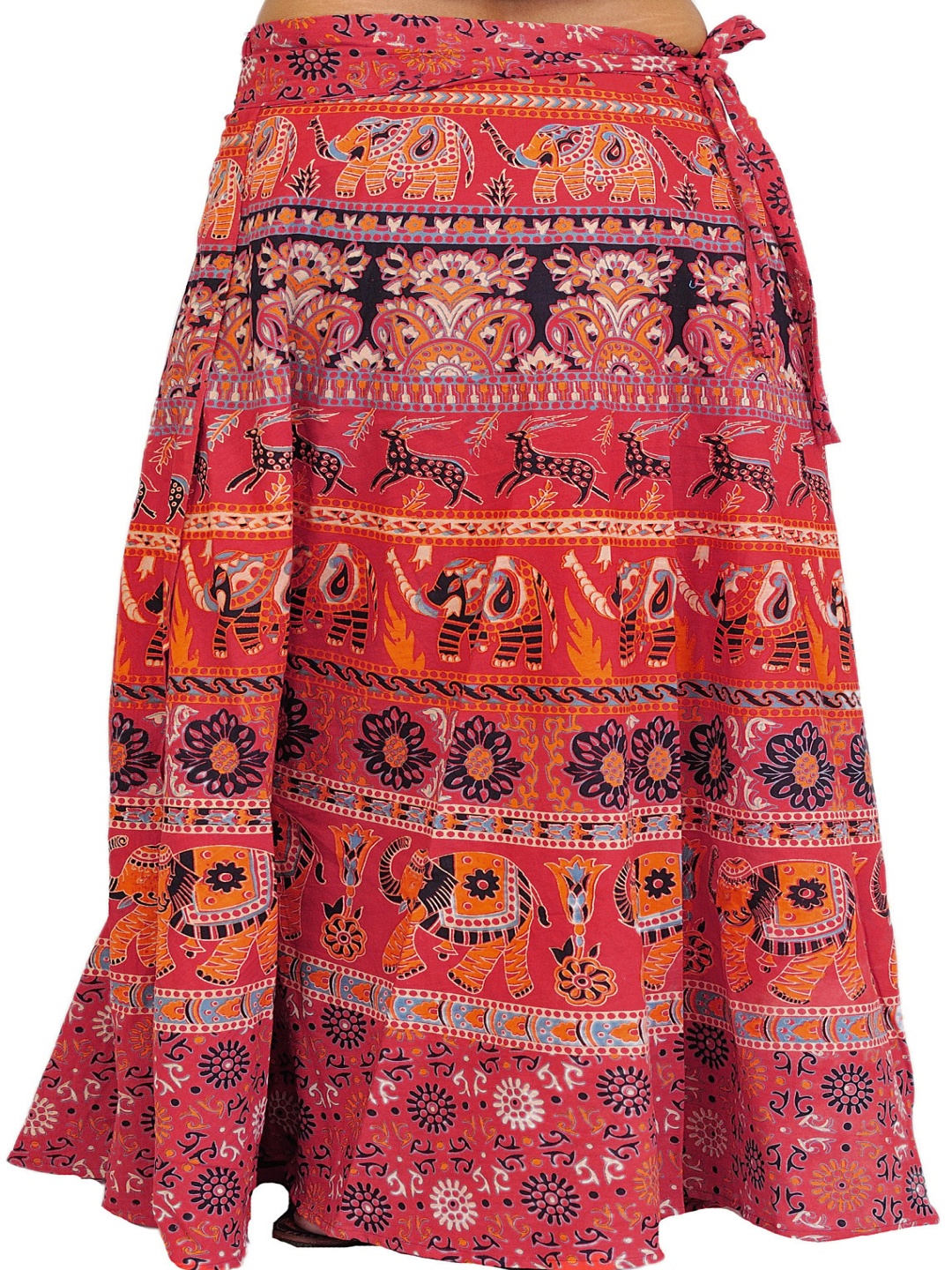 

Exotic India Printed Pure Cotton A-line Maxi Skirt, Red