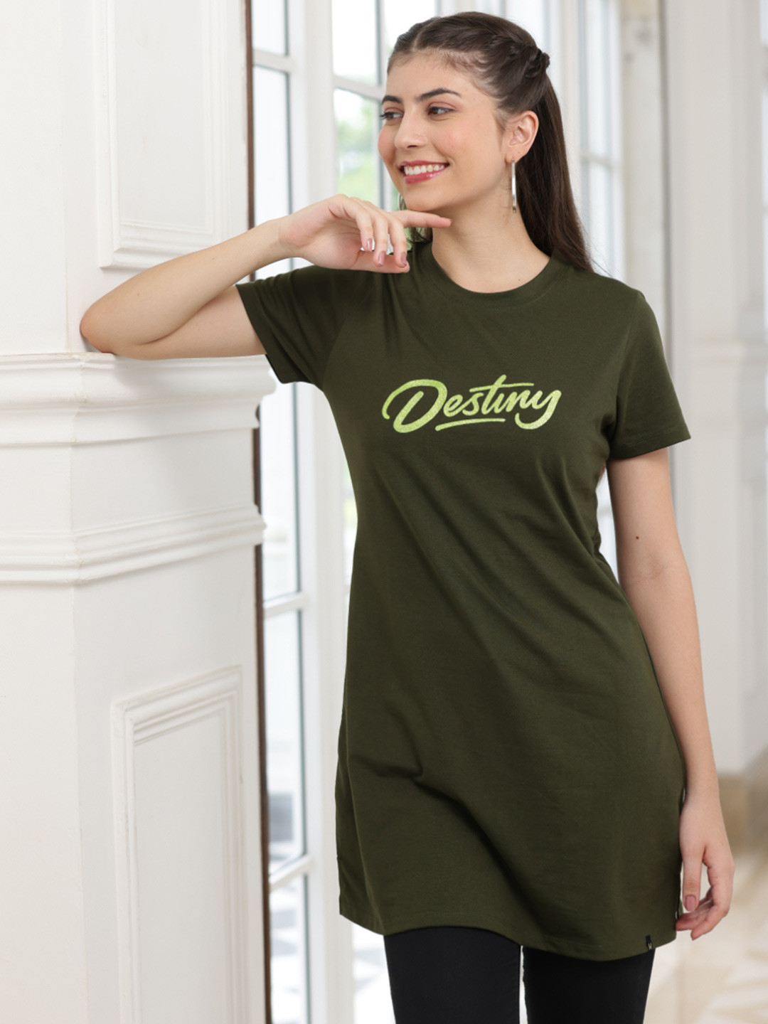 

TITTLI Print Cotton Longline Top, Green