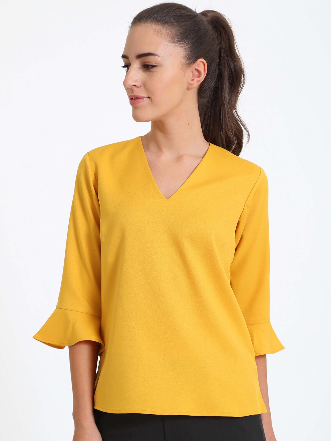 

SALT ATTIRE Bell Sleeve Styled Back Top, Mustard