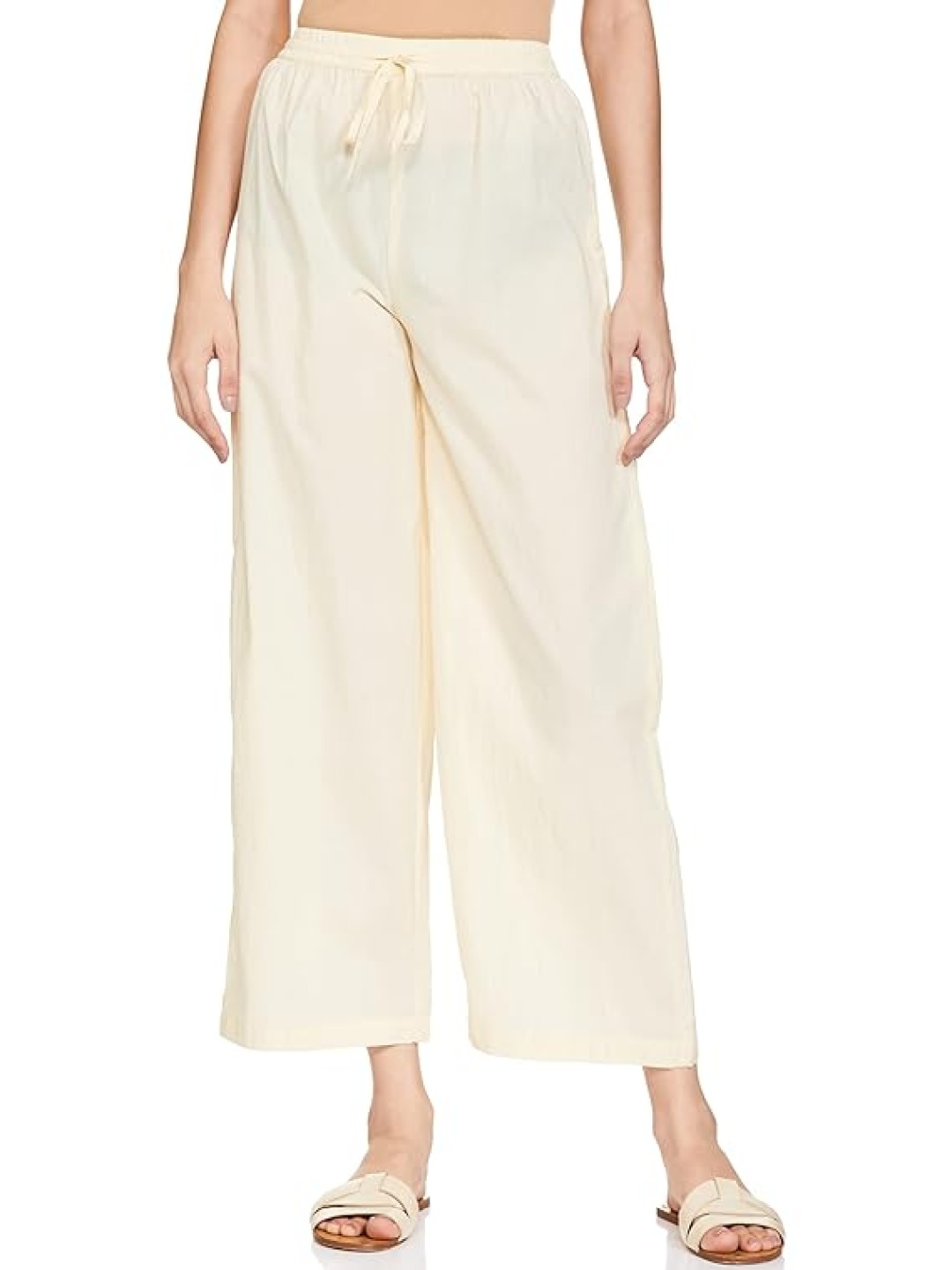 

CHANDERKASH Women Relaxed Straight Leg Trousers, Off white