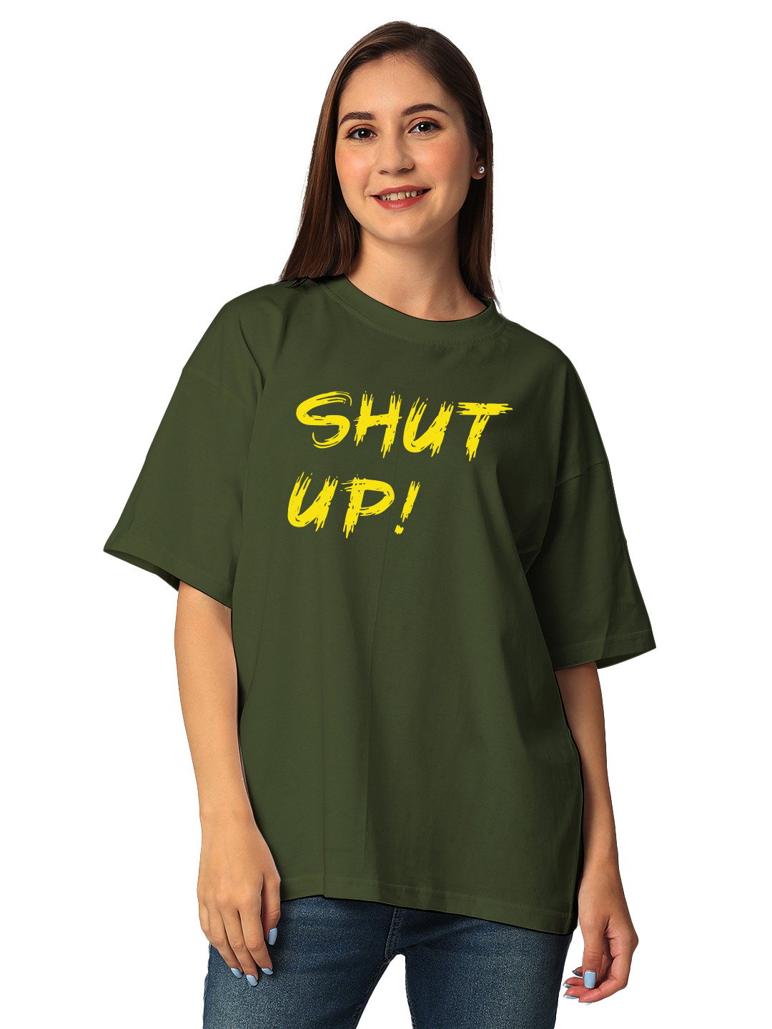 

STATUS MANTRA Women Printed Bio Finish Applique T-shirt, Olive