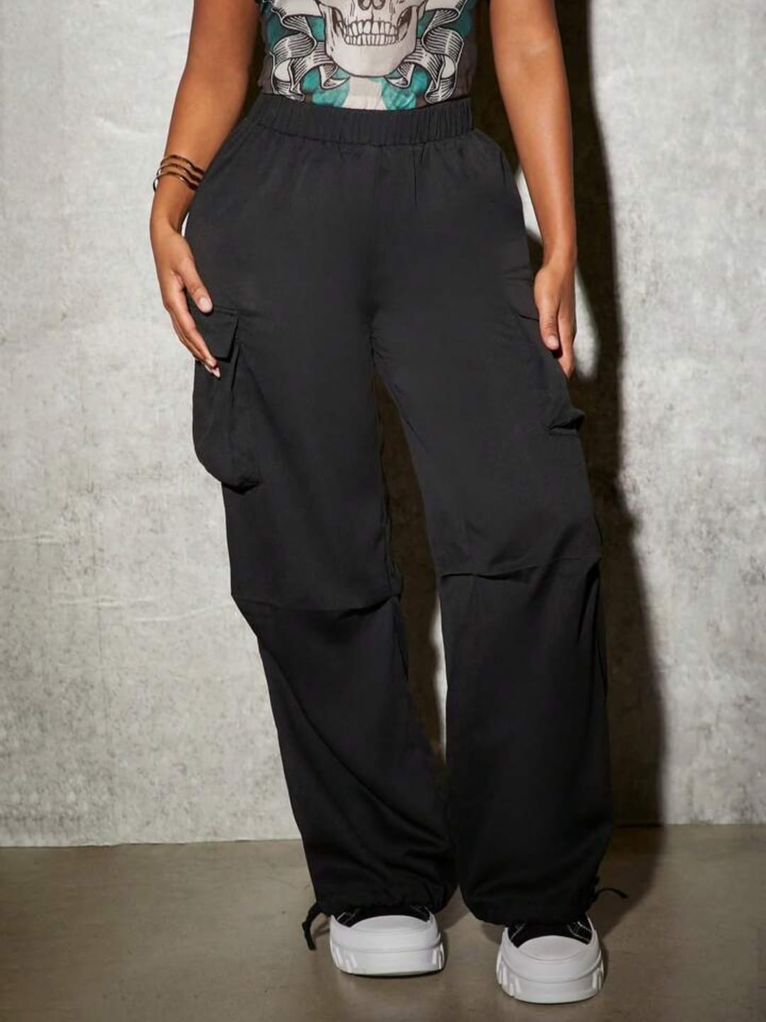 

Next One Women Women High Rise Cargo Track Pants, Black