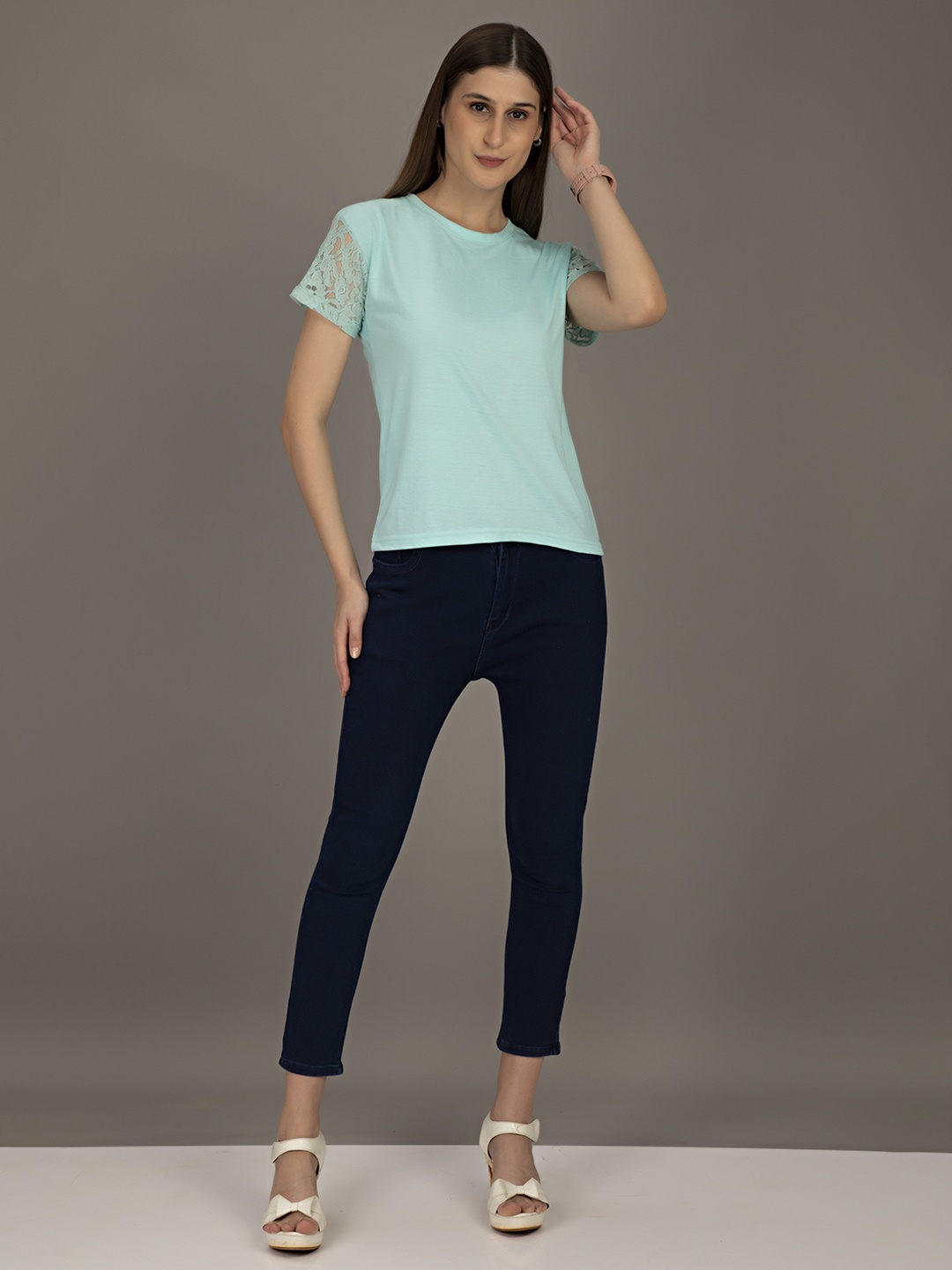 

STHULAS Net Sleeves Cotton Top, Blue