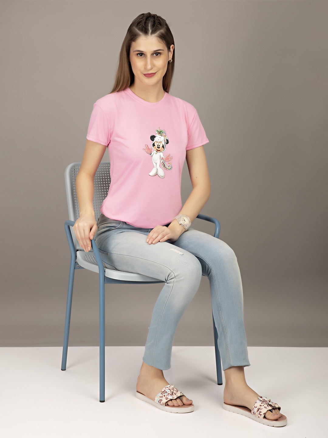 

STHULAS Mickey Mouse Unicorn Stiger Printed Pure Cotton T-Shirt, Pink