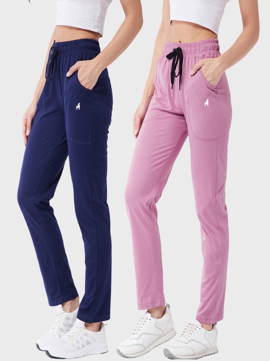 

Modeve Women Pack of 2 Cotton Mid Rise Track Pants, Blue