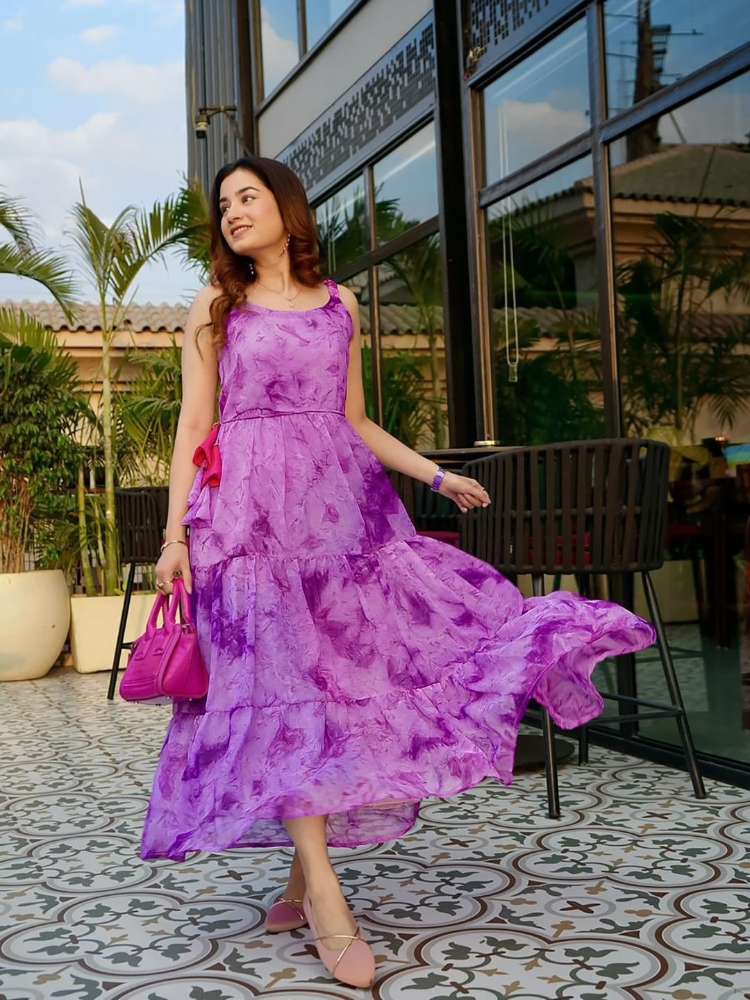 

Sangria Women Ombre Printed Anarkali Ethnic Dresses, Lavender
