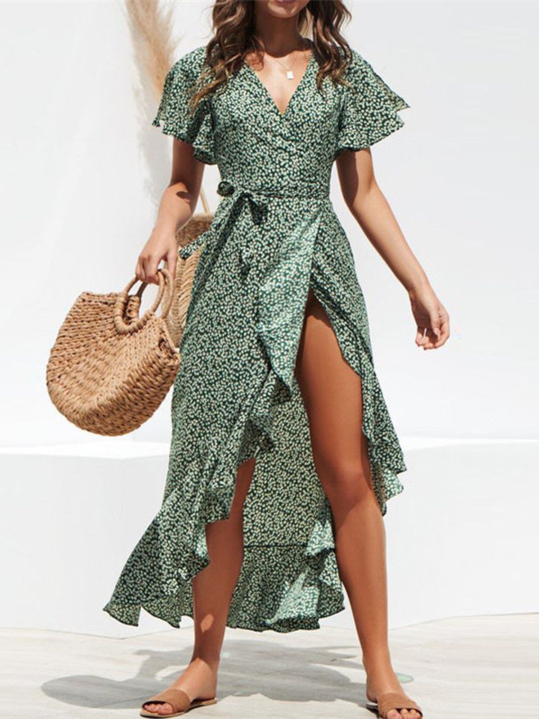 

DressBerry Animal Print Midi Dress, Green