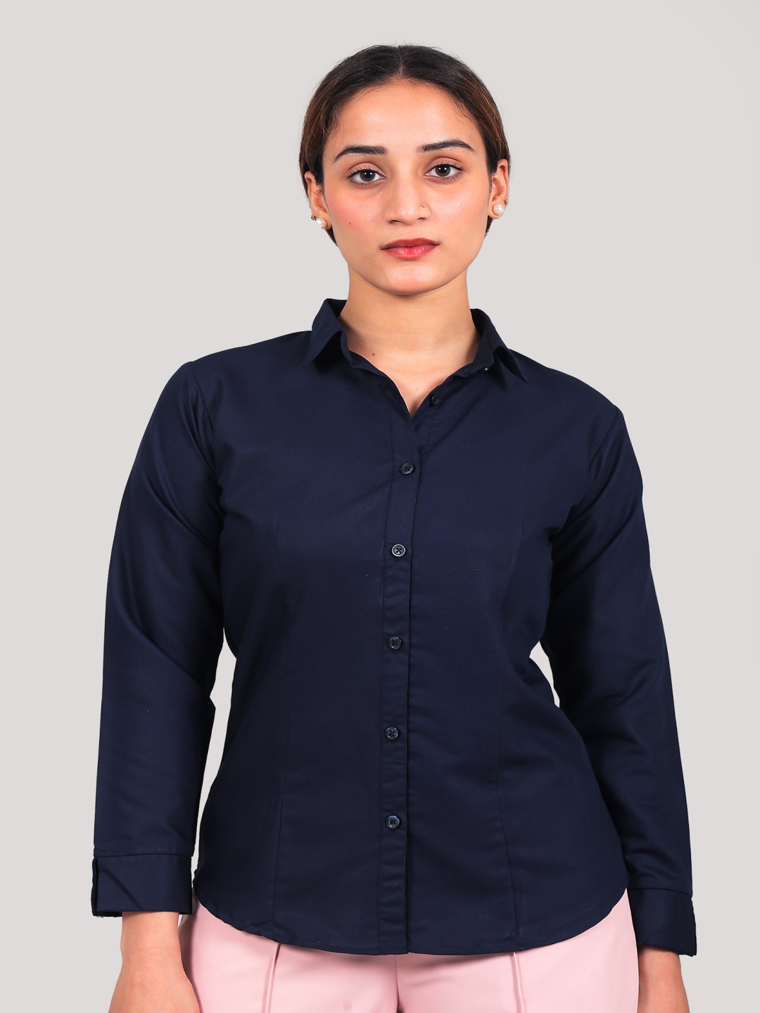 

BLUEBIRD Classic Spread Collar Long Sleeves Opaque Casual Shirt, Navy blue