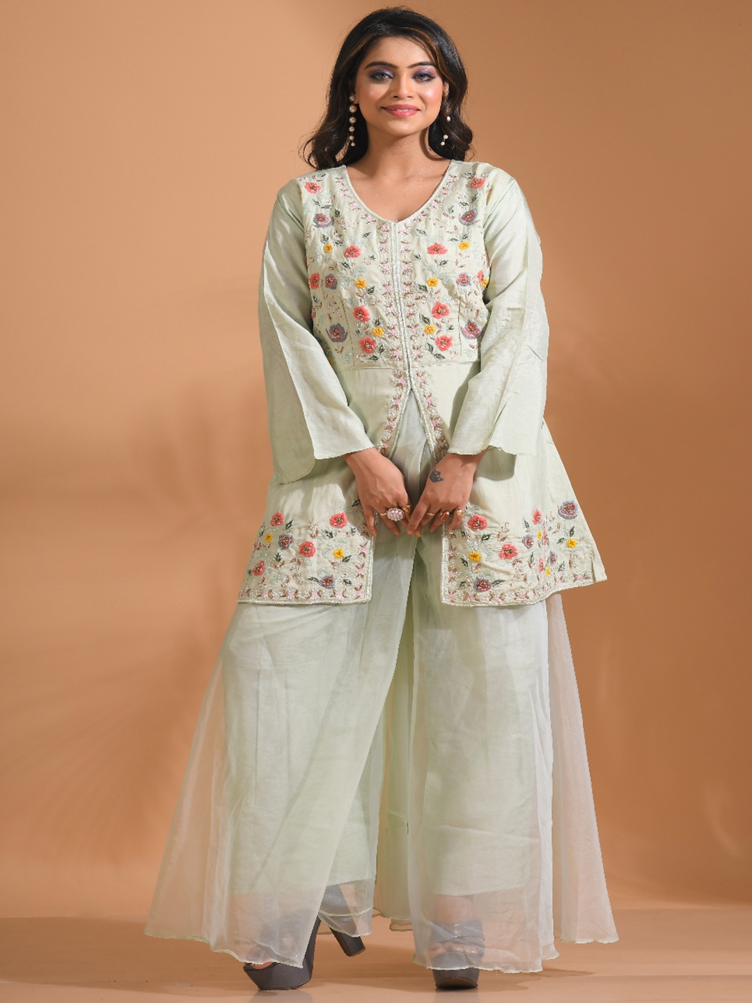 

Morchari Embroidered Kurta With Palazzo Set, Green