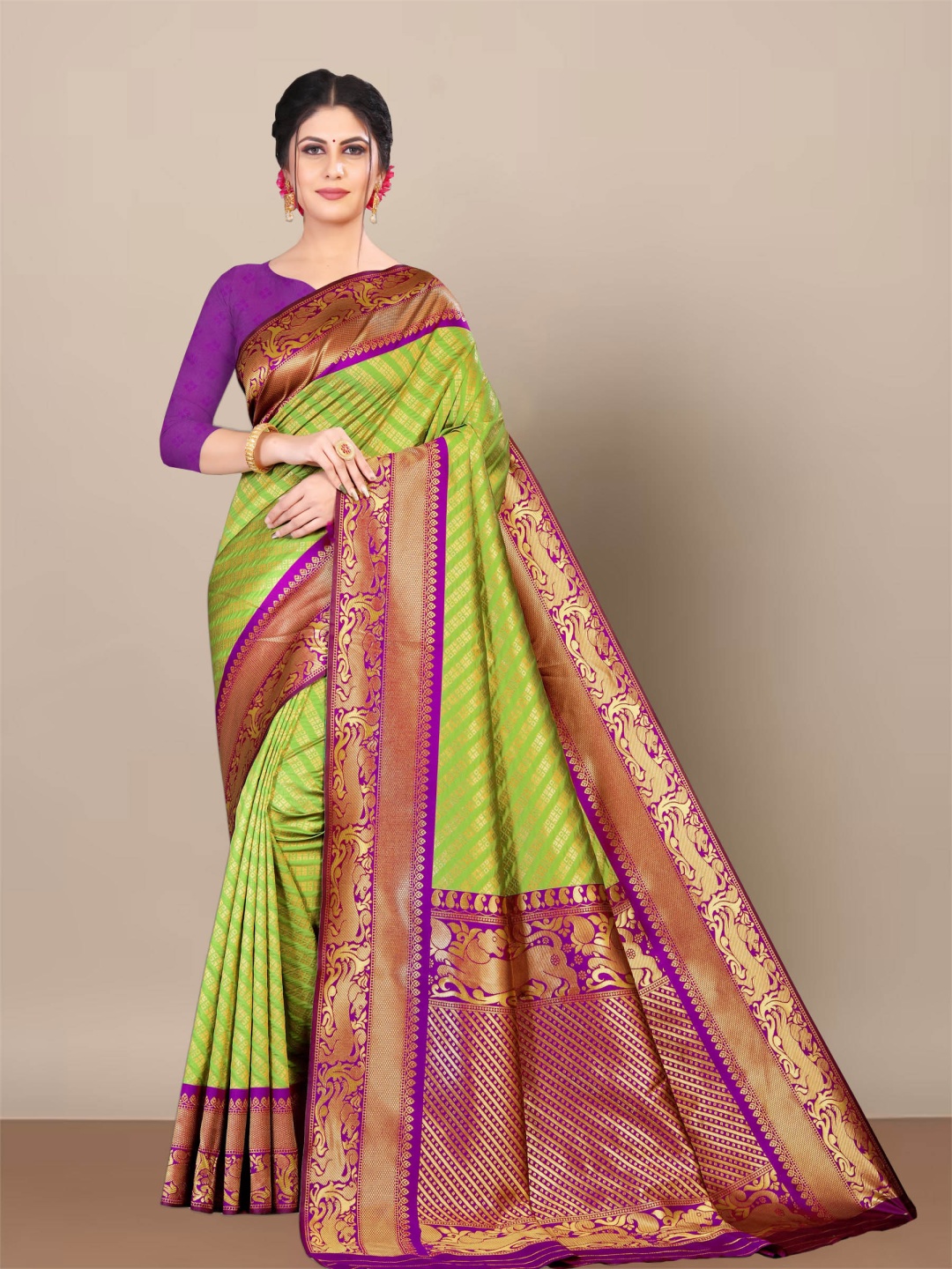 

Aldwych Ethnic Motifs Woven Design Banarasi Saree, Green