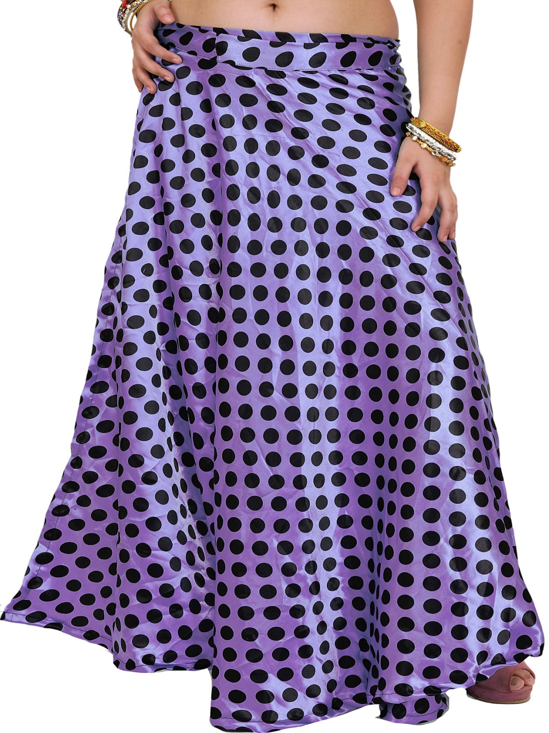 

Exotic India African All Over Polka Dots Printed Wrap Around Skirt, Violet