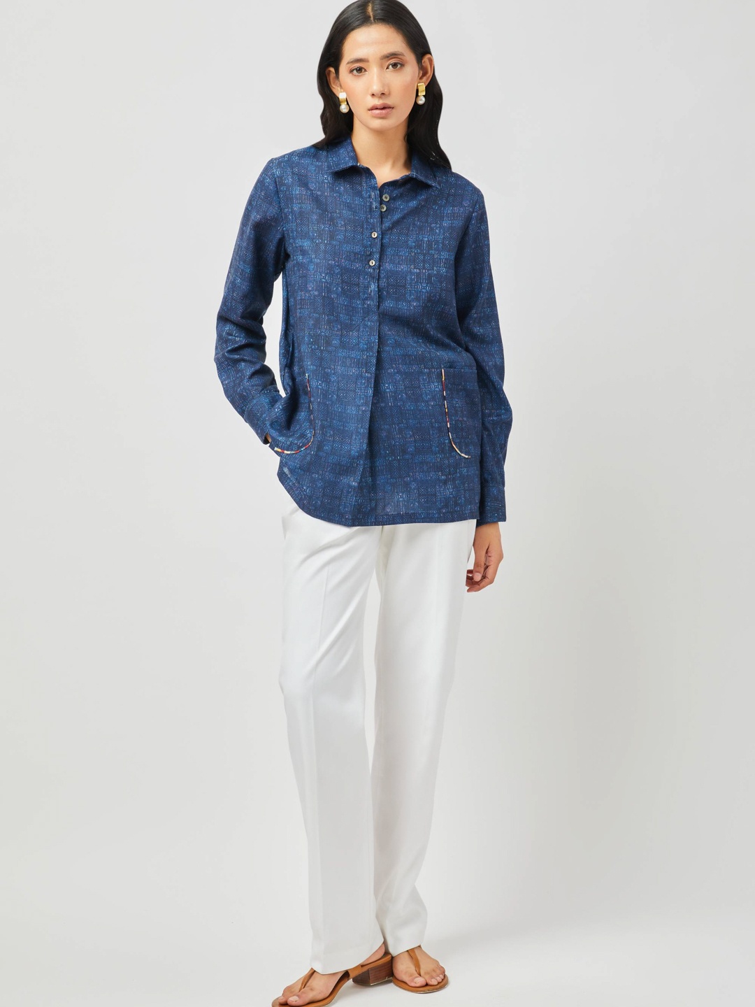 

Contemponari Printed Shirt & Trousers Co-Ords Set, Blue