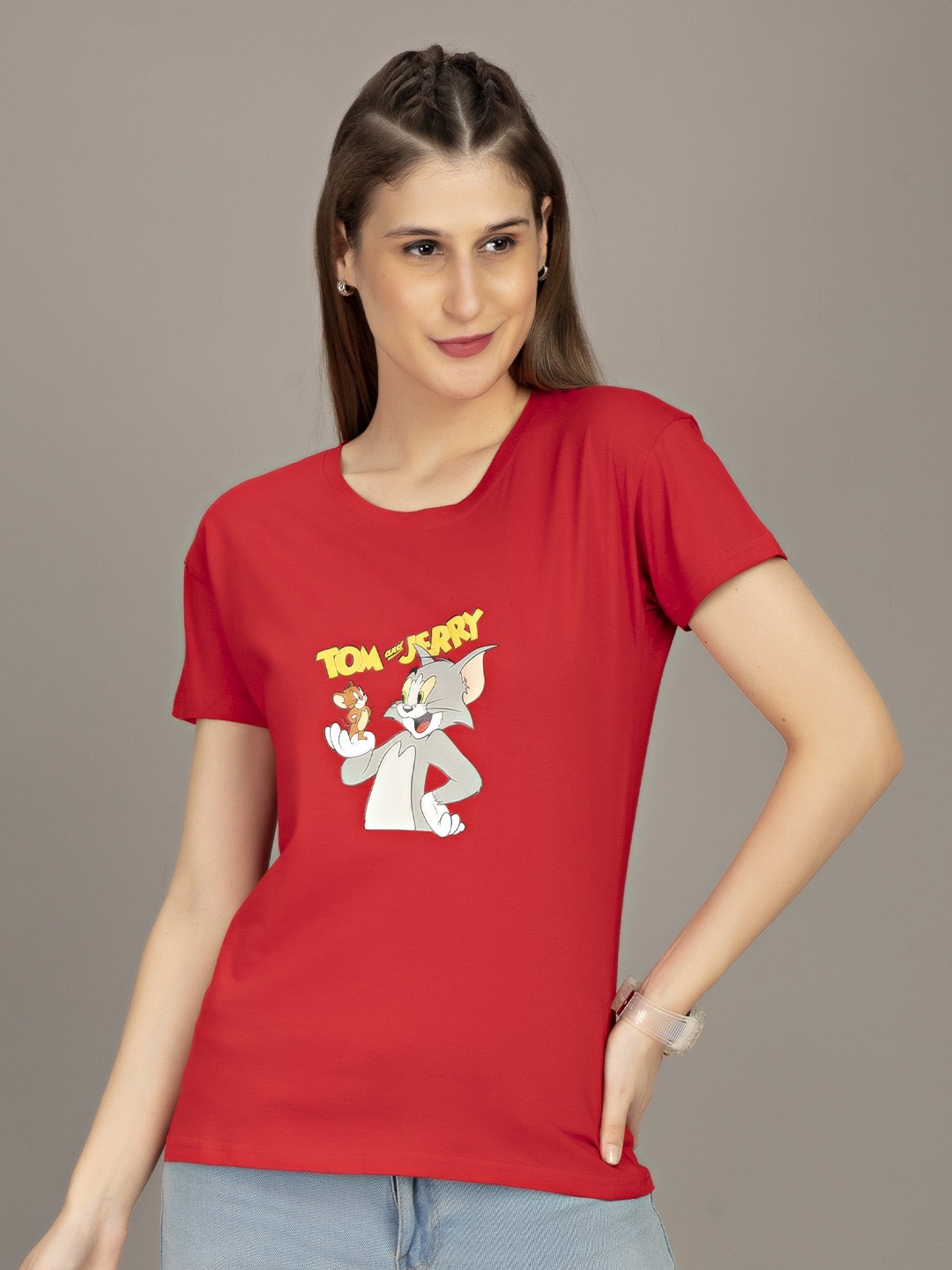 

STHULAS Tom & Jerry Printed Pure Cotton T-Shirt, Red