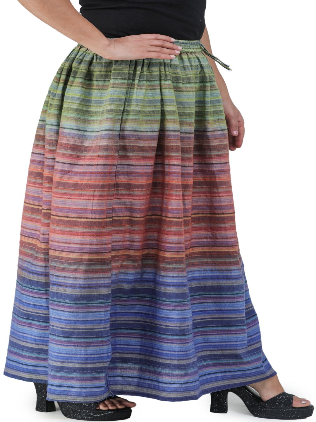 

Exotic India Striped Pure Cotton Skirts, Multi