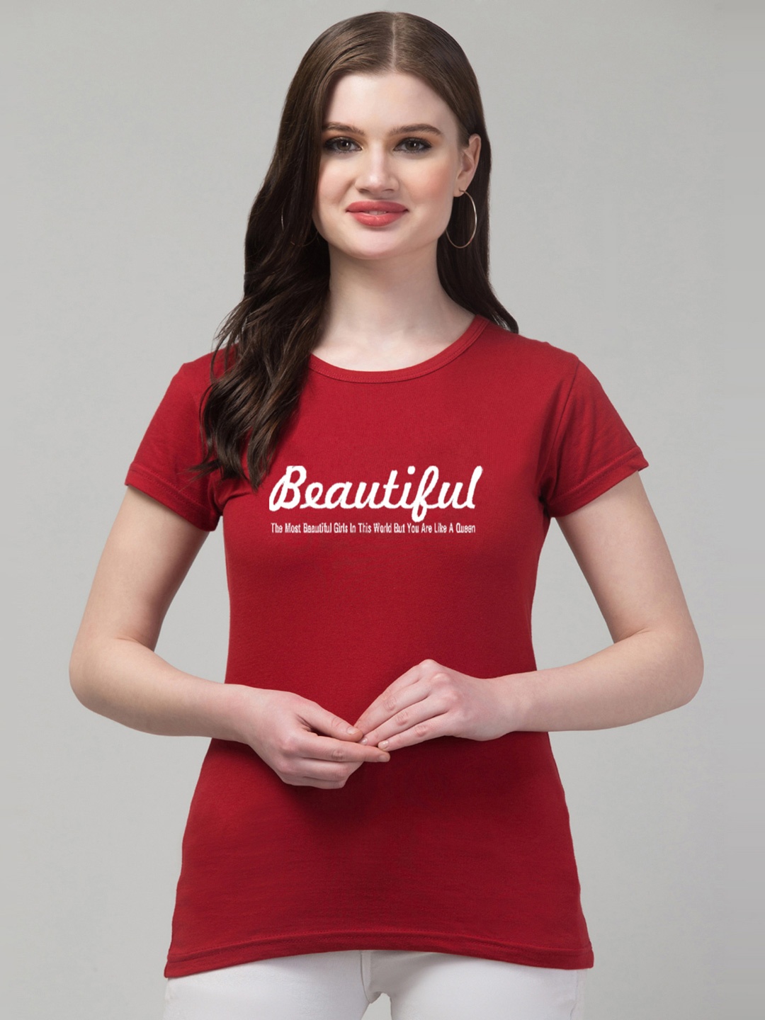 

Trend Level Women Typography Printed Applique T-shirt, Maroon