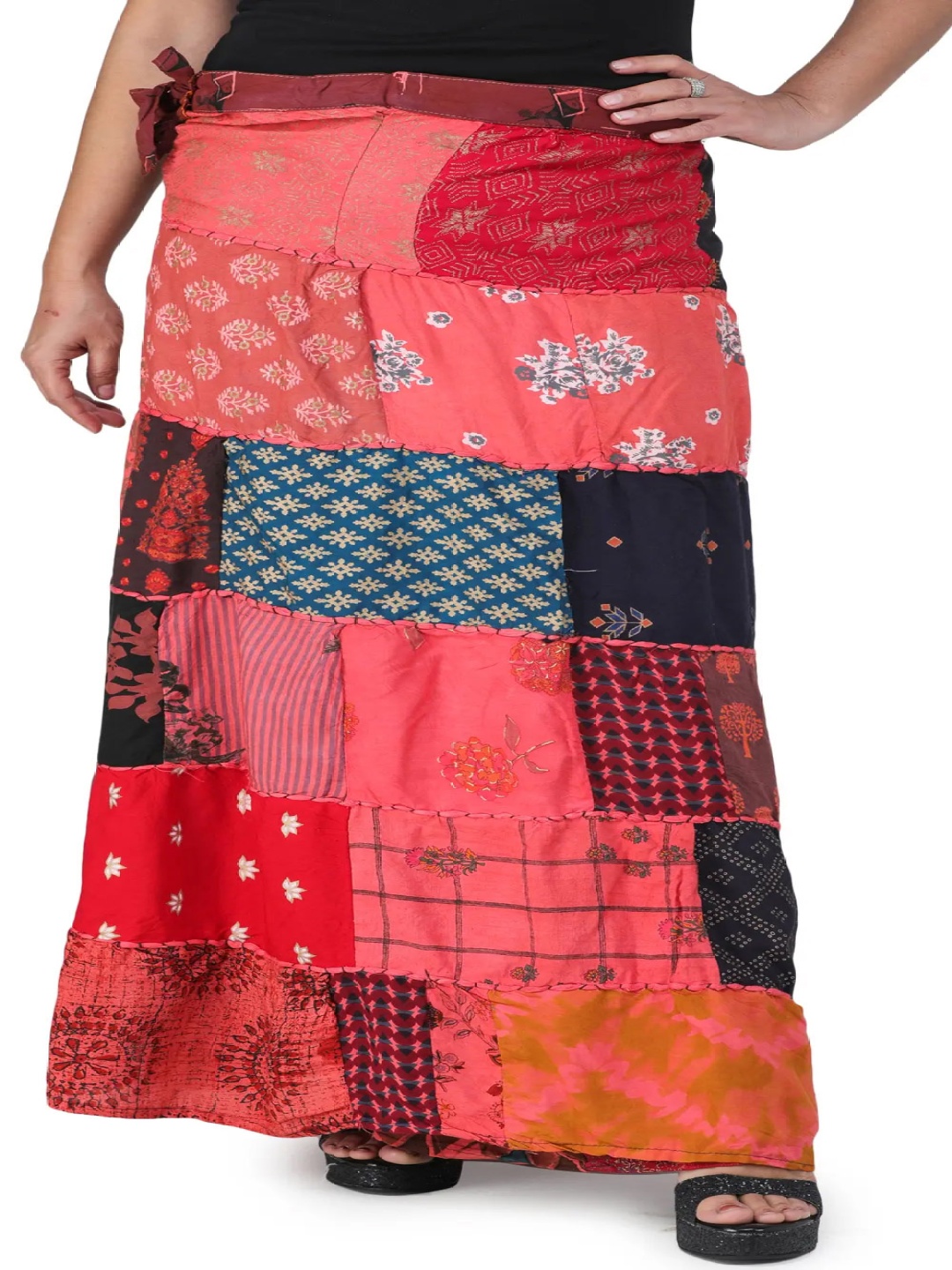 

Exotic India Printed Pure Cotton A-Line Maxi Skirt, Peach