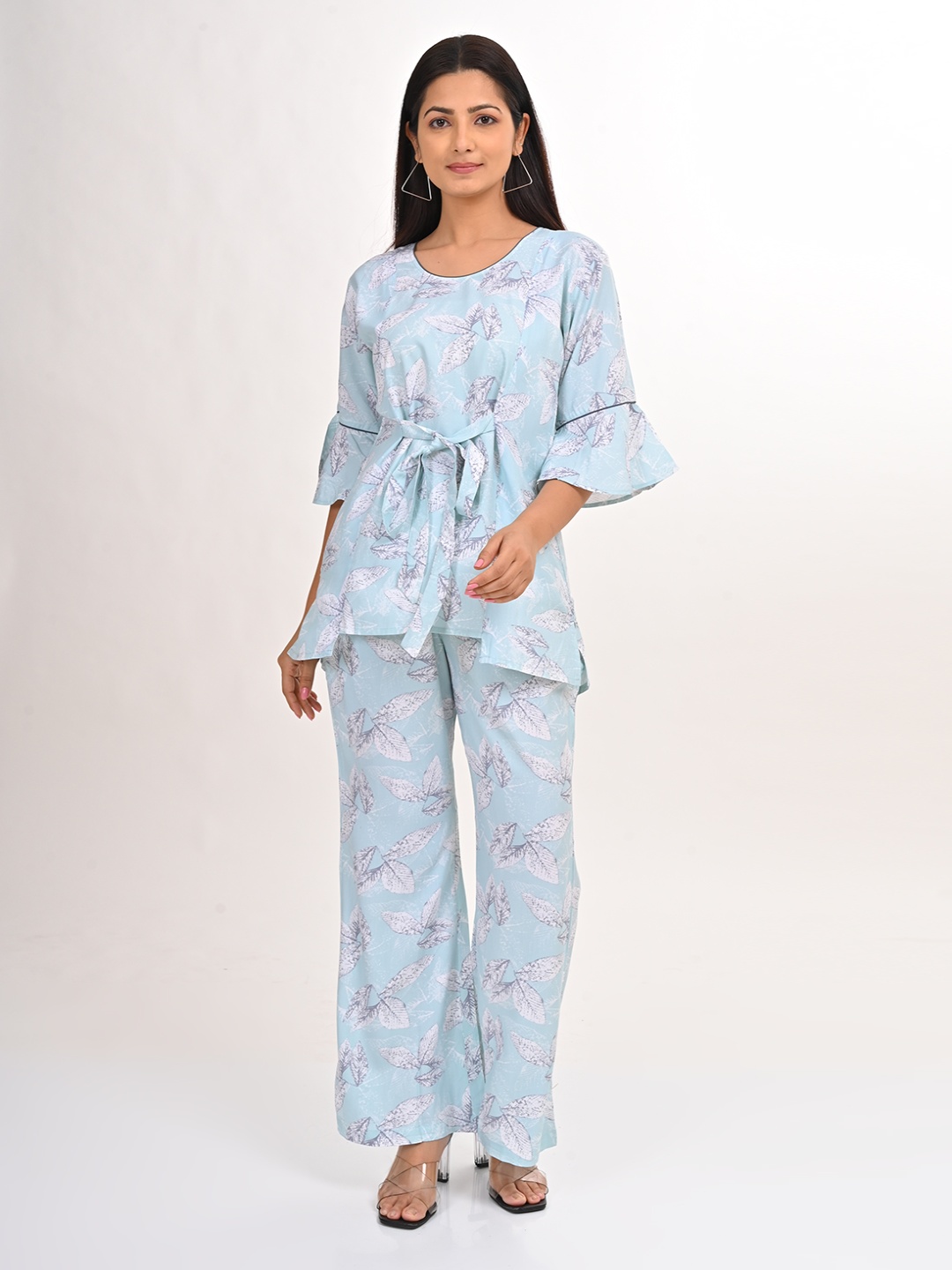 

GOLDSTROMS Printed Round Neck Top With Palazzos, Blue