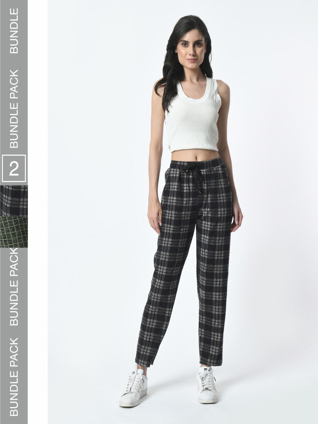 

BAESD Women Pack Of 2 Checked Mid Rise Track Pants, Black