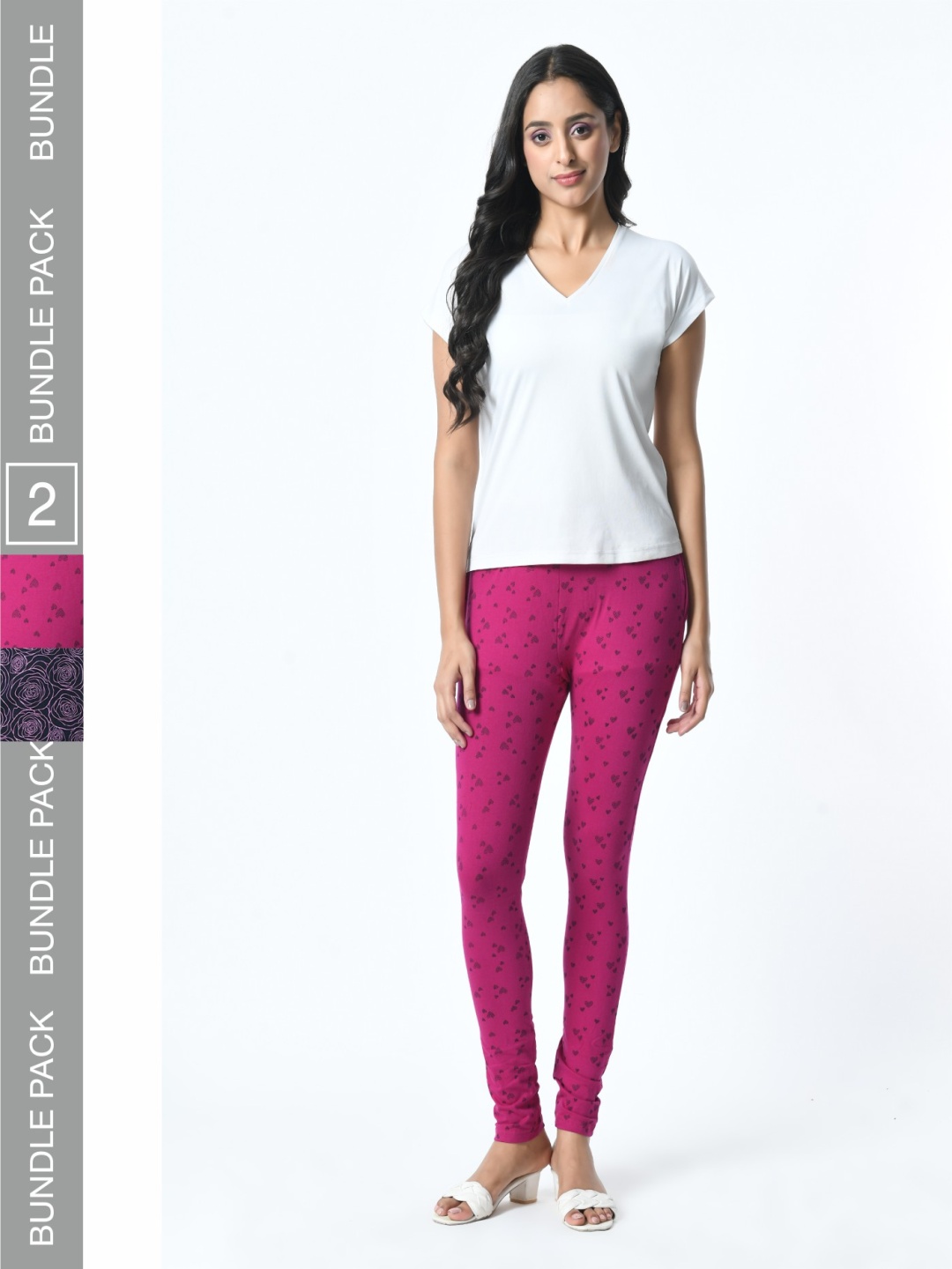 

BAESD Pack Of 2 Printed Slim Fit Pure Cotton Ankle Length Leggings, Pink