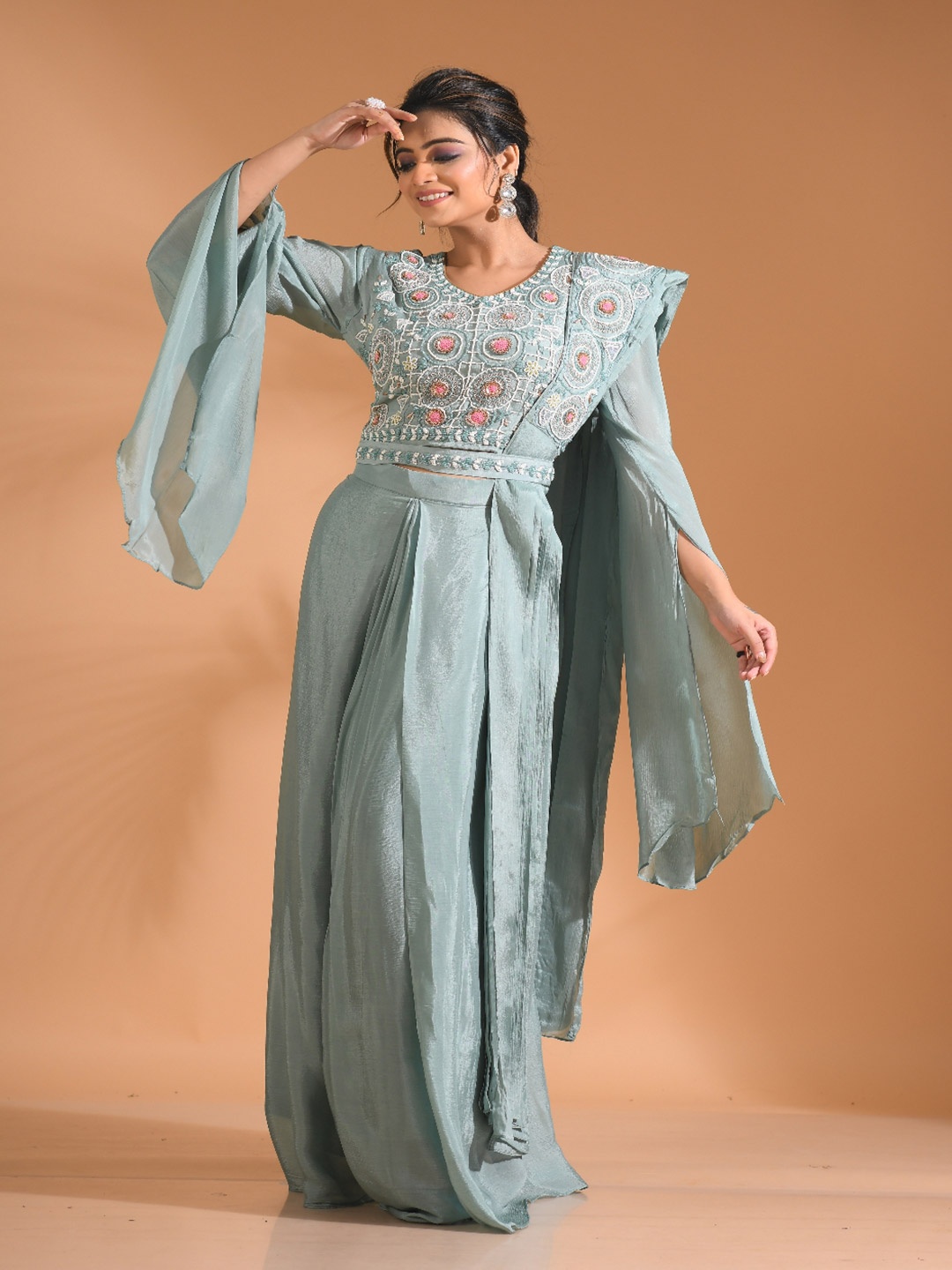 

Morchari Embroidered Pure Chiffon Co-ords with Dupatta, Blue