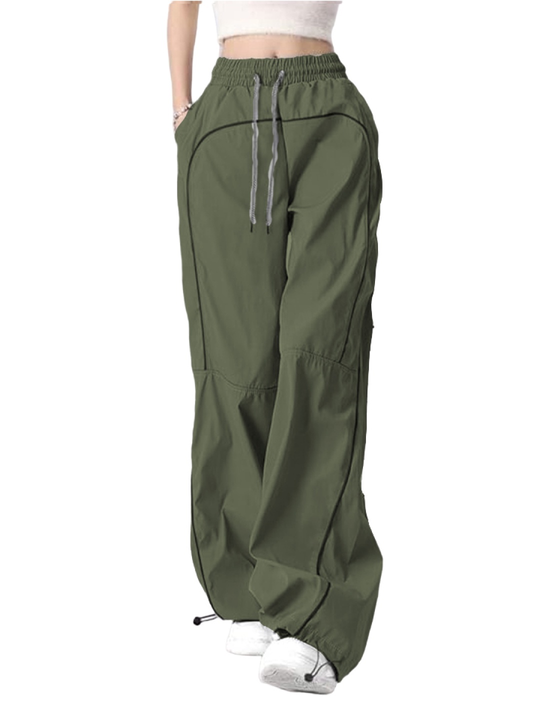 

TABADTOD Women Relaxed Mid-Rise Loose Fit Parachute Trousers, Olive