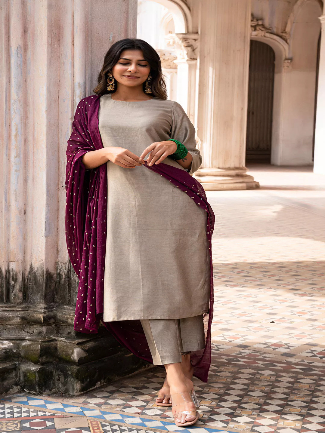 

mimi design Regular Kurta with Salwar & With Dupatta, Brown