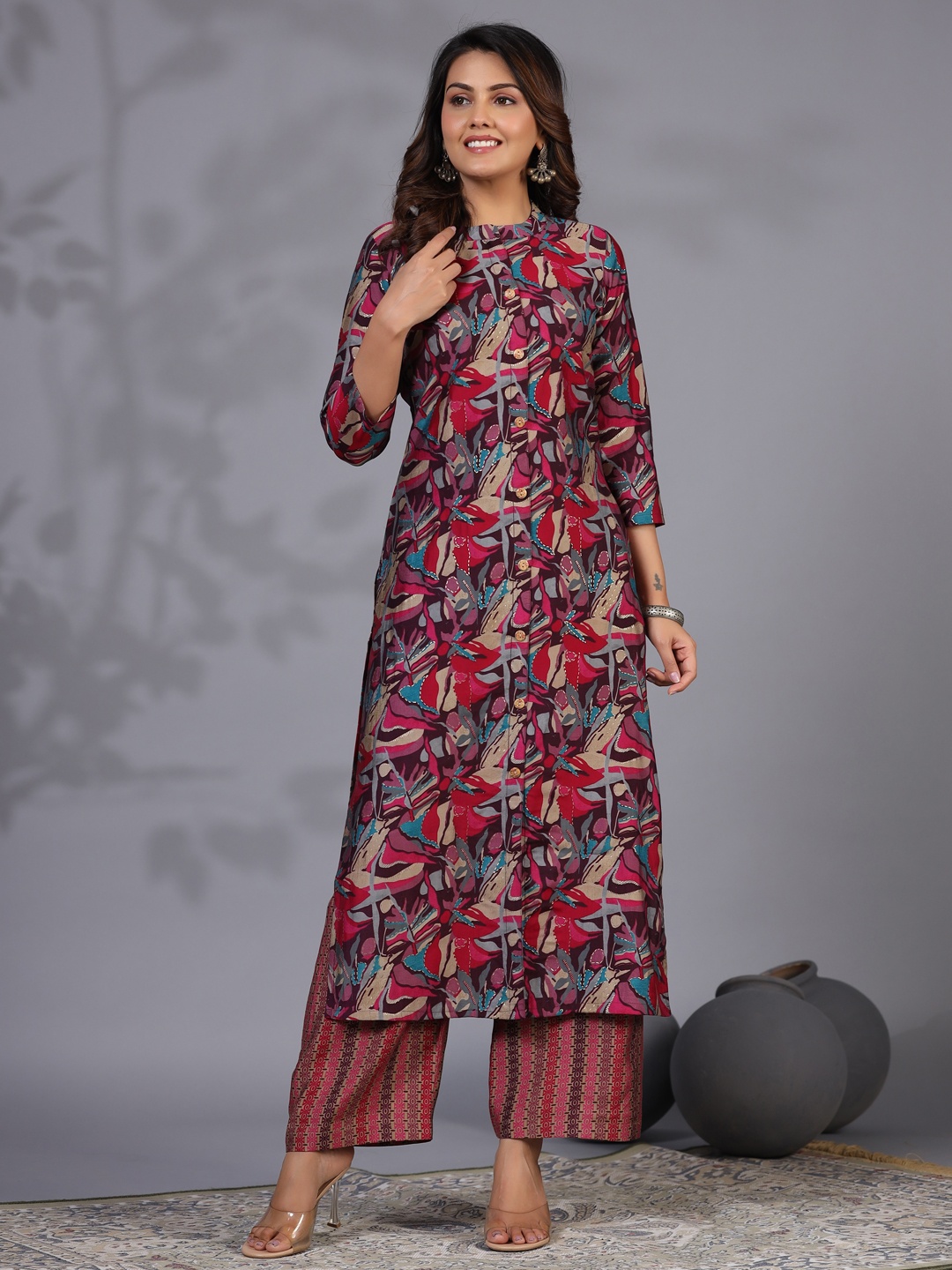 

KALINI Women Printed Regular Kurta with Palazzos, Pink