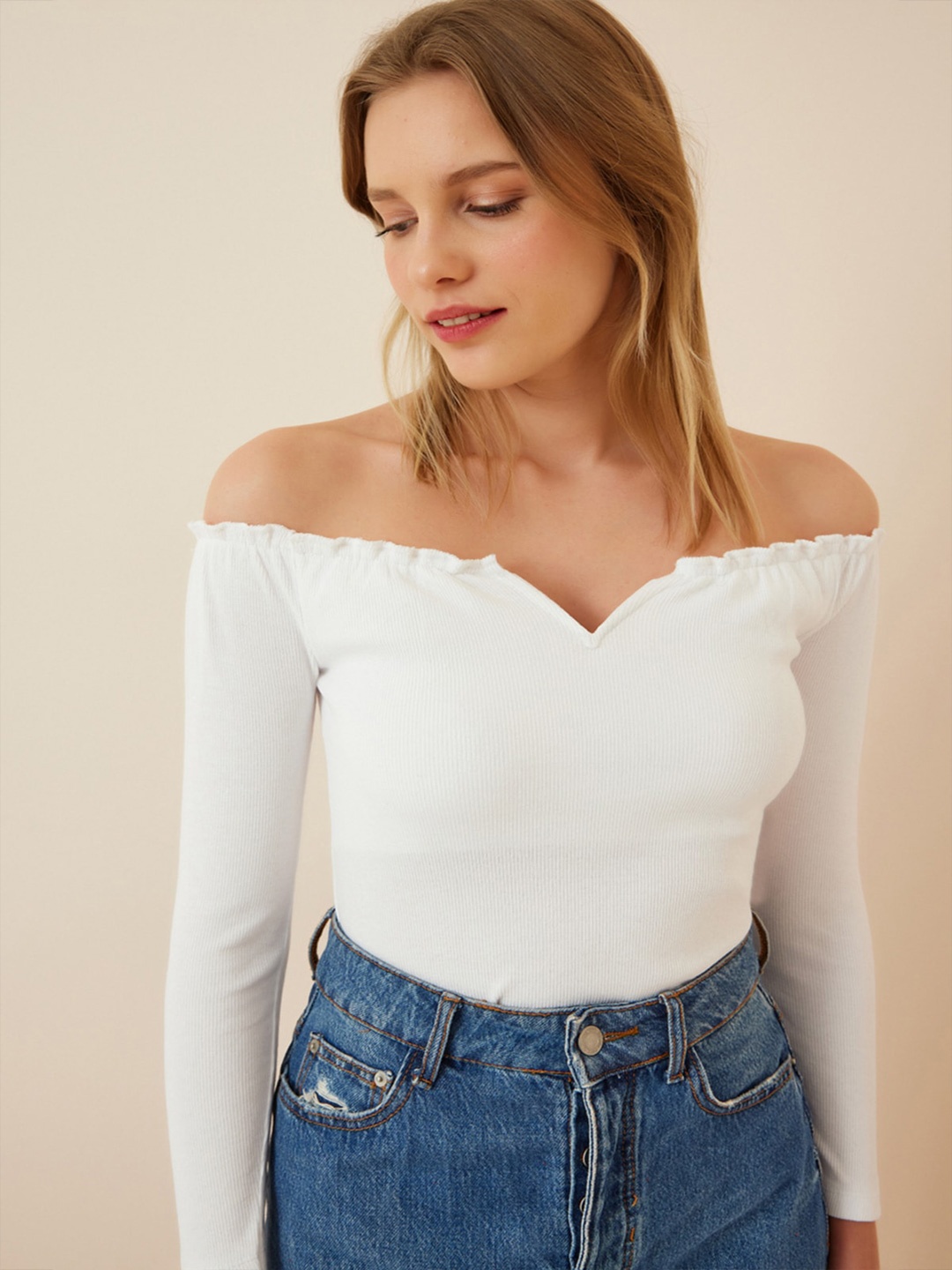 

Happiness istanbul Off-Shoulder Cotton Bardot Top, Na