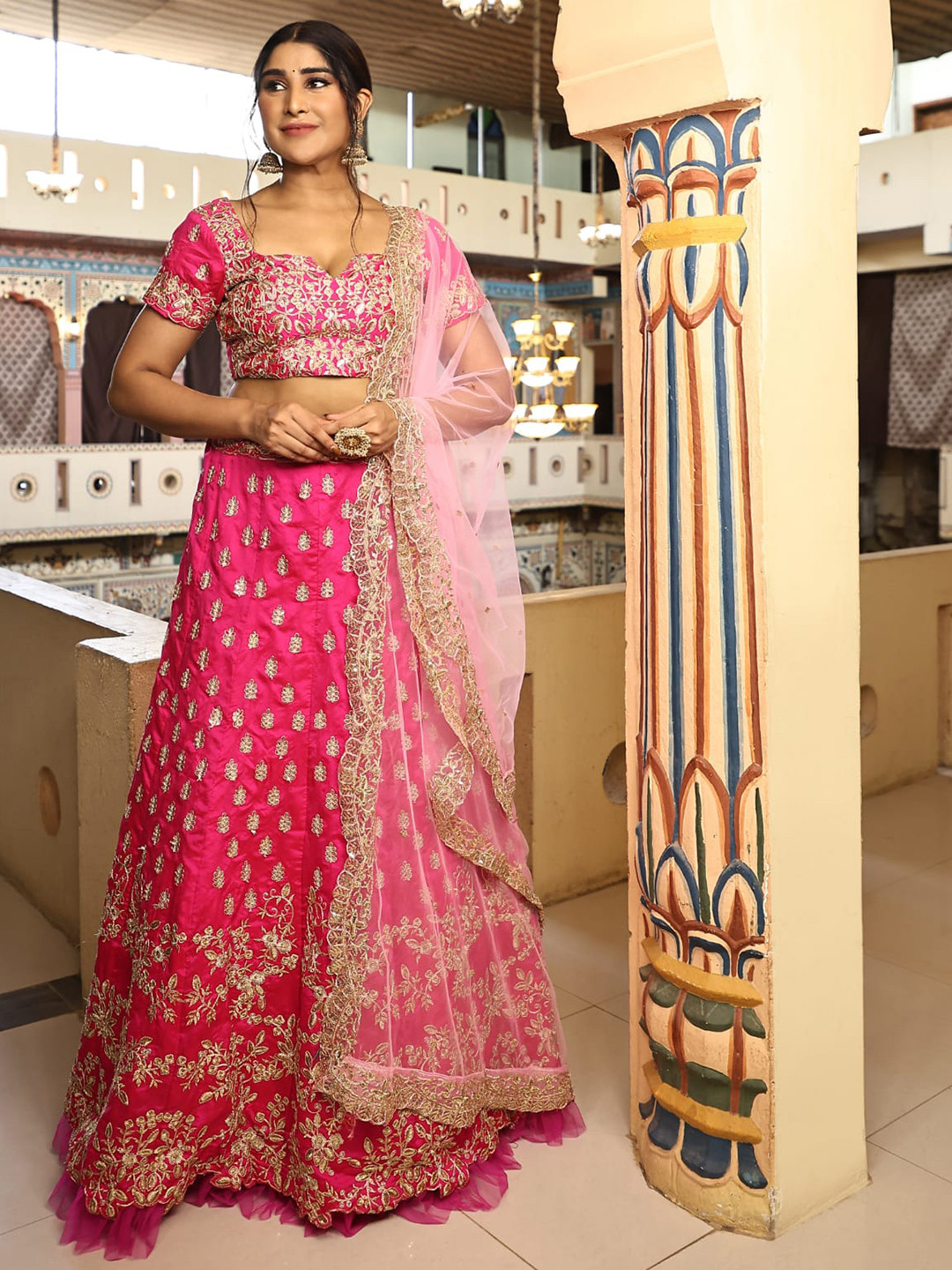 

Rujave Embellished Thread Work Semi-Stitched Lehenga & Unstitched Blouse With Dupatta, Pink