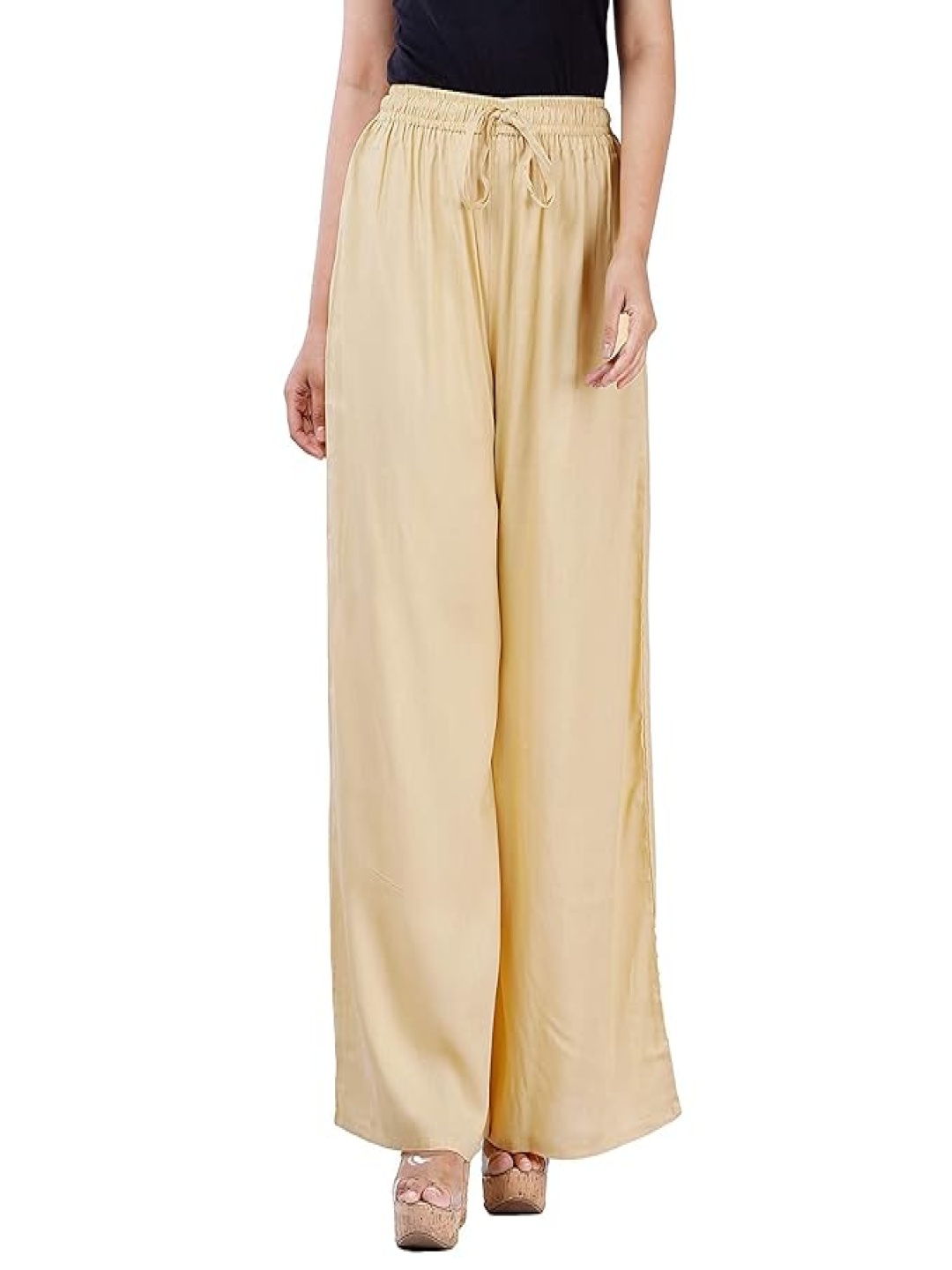

CHANDERKASH Women Relaxed Straight Leg Trousers, Beige