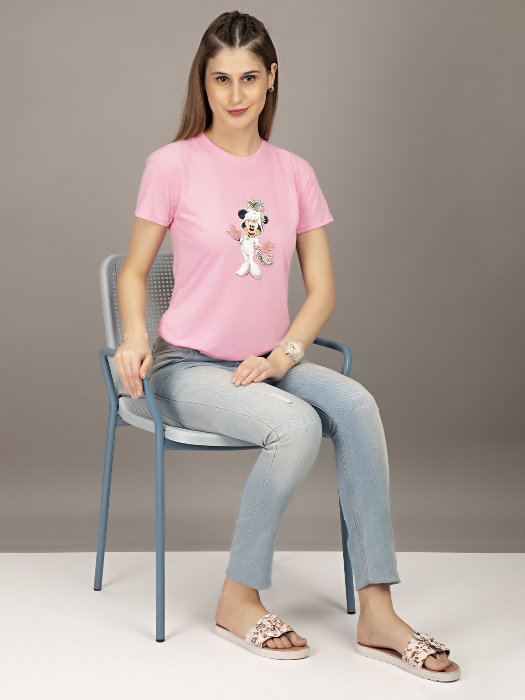 

STHULAS Mickey Mouse Printed Pure Cotton T-shirt, Pink