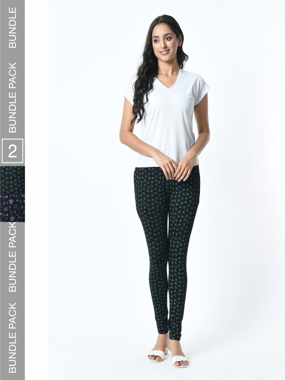 

BAESD Pack Of 2 Printed Slim Fit Pure Cotton Ankle Length Leggings, Black