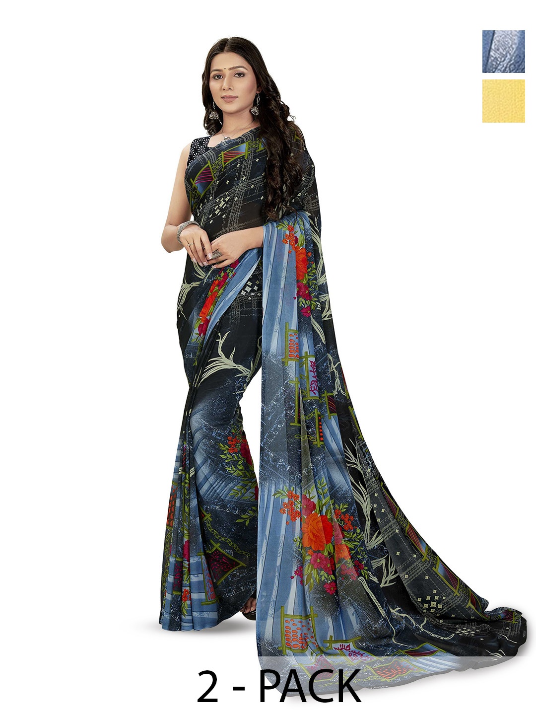 

ANAND SAREES Women Floral Print Daily Poly Georgette Combo Pack of 2 Saree, Pink