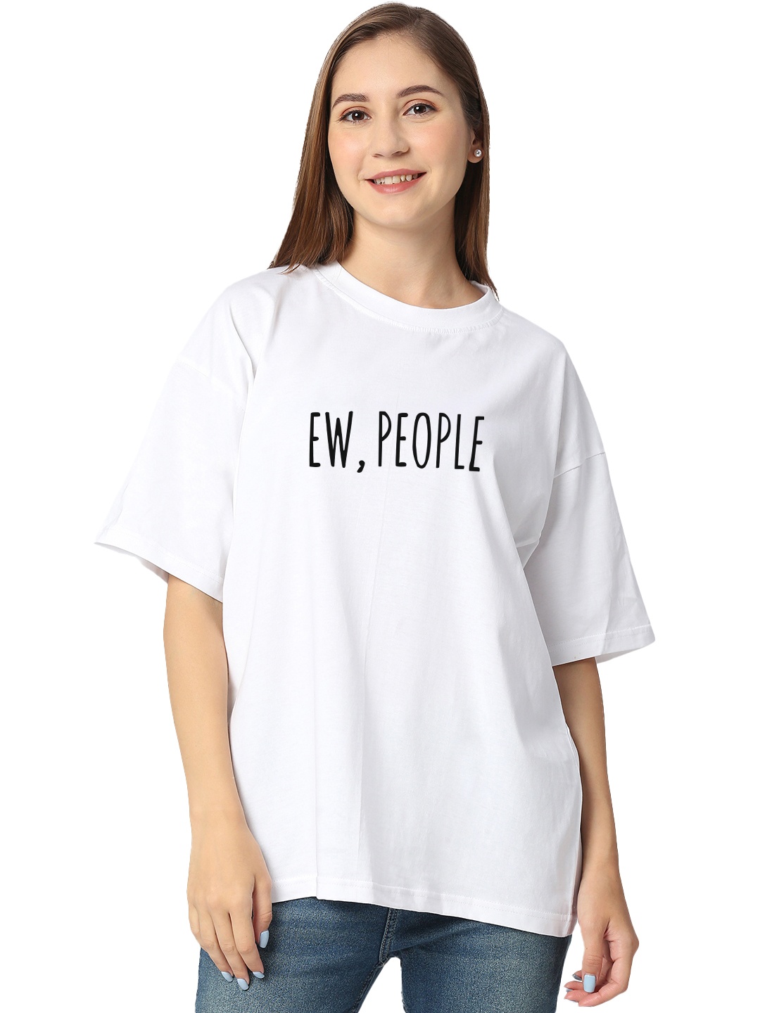 

STATUS MANTRA Women Typography Printed Bio Finish Pockets T-shirt, White