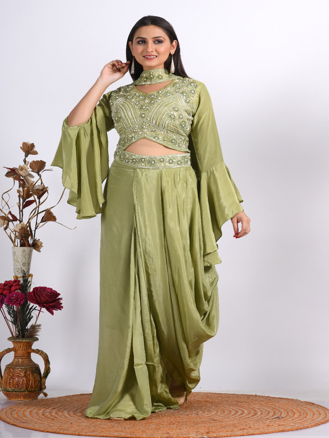 

Morchari Embroidered Three Piece Co-ords Set, Green