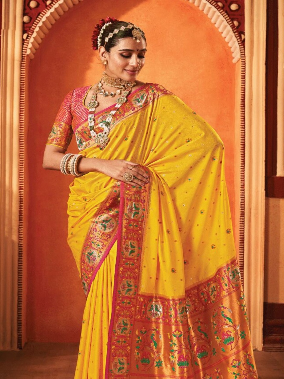 

MySilkLove Woven Design Zari Paithani Saree, Yellow