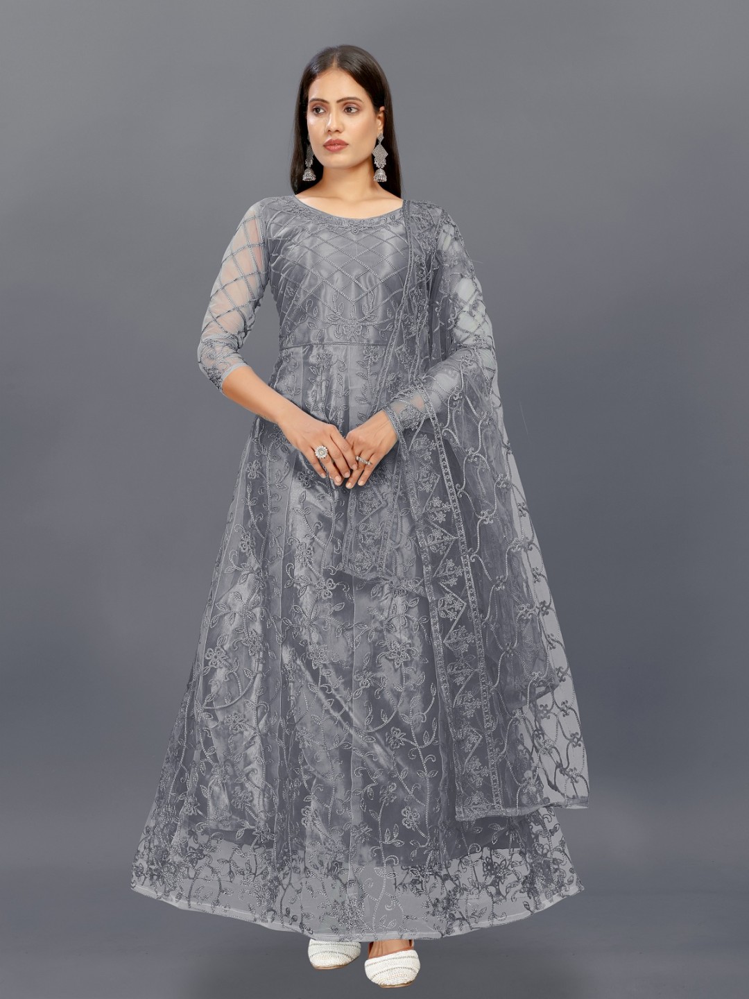 

JULEE Women Embroidered Fit & Flare Maxi Dress, Grey