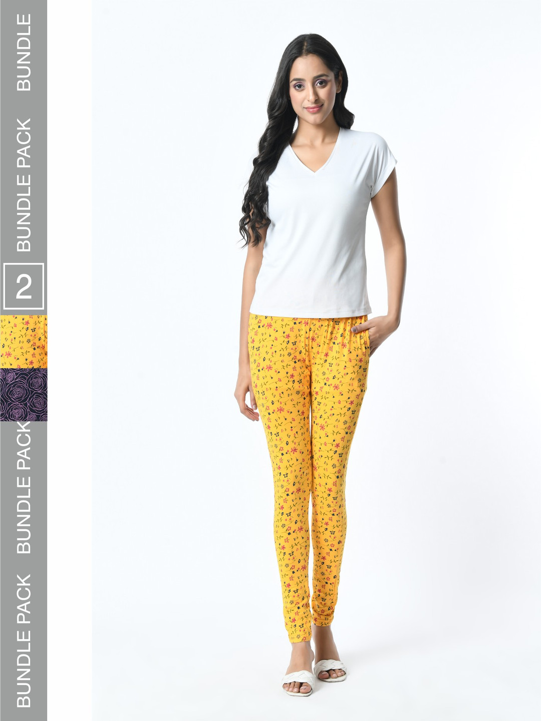

BAESD Pack Of 2 Printed Slim Fit Pure Cotton Ankle Length Leggings, Yellow