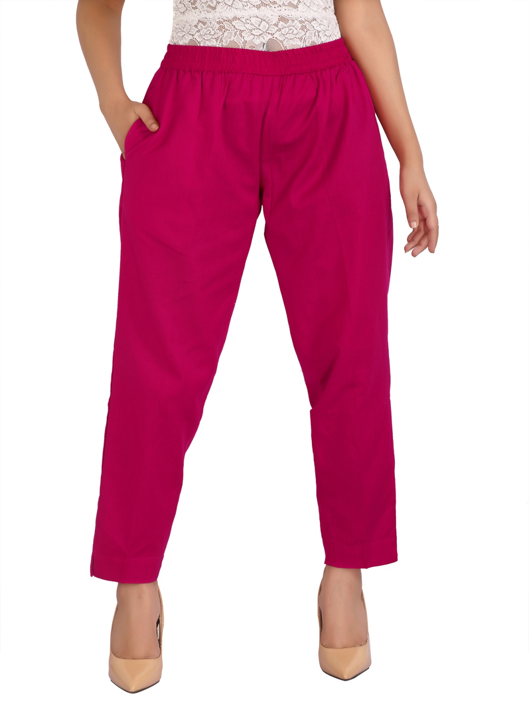 

COTTON CULTURE Women Relaxed Regular Fit Trousers, Pink