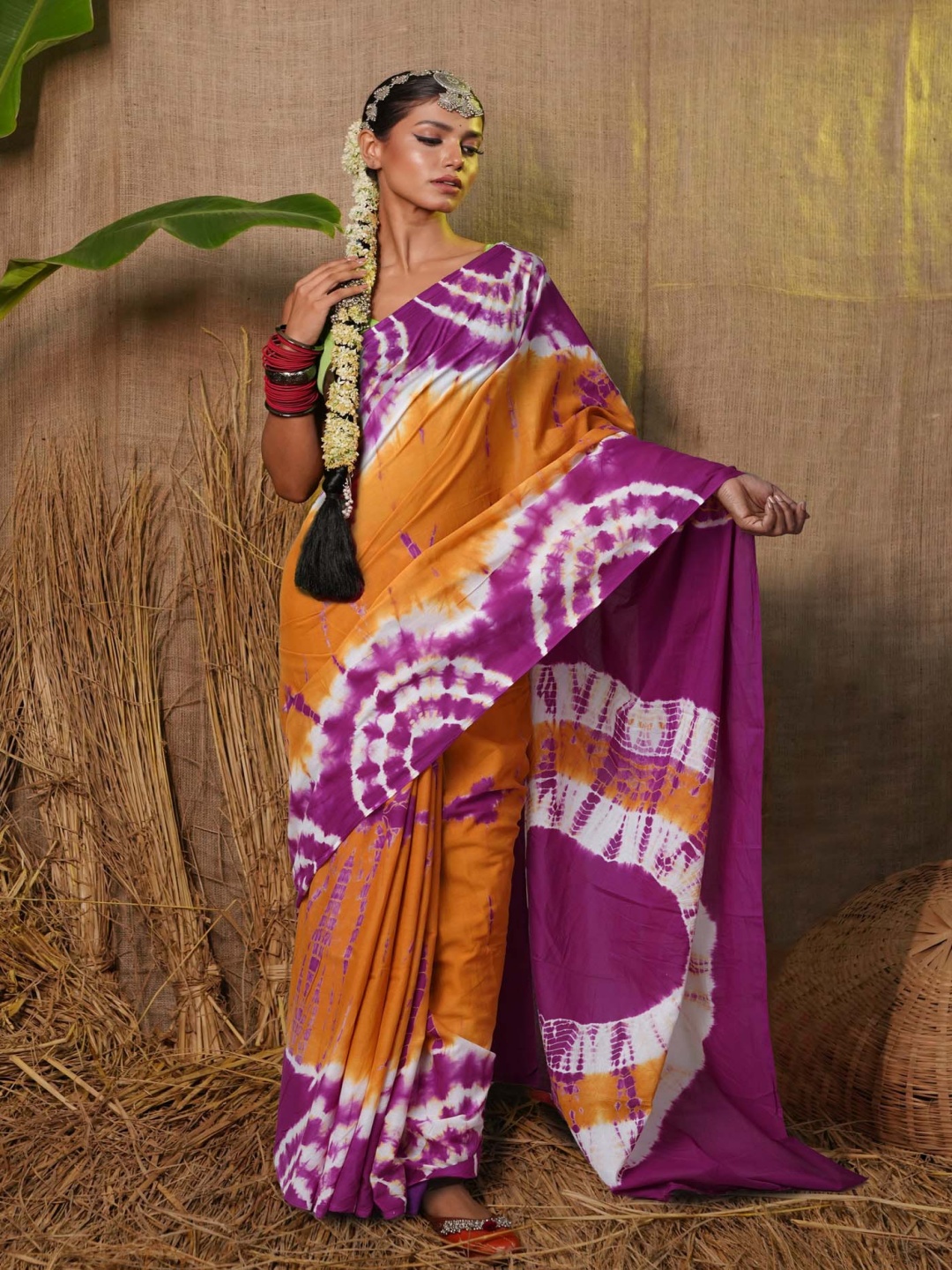 

Unnati Silks Tie and Dye Pure Cotton Handloom Narayan Peth Saree, Orange