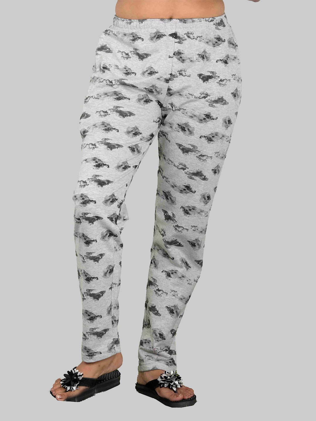 

Cheribell Women Mid-Rise Camouflage Printed Cotton Regular Trousers, Grey