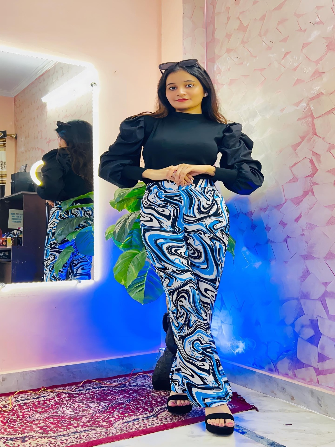 

TANDUL Women Printed Original Mid-Rise Trousers, Blue