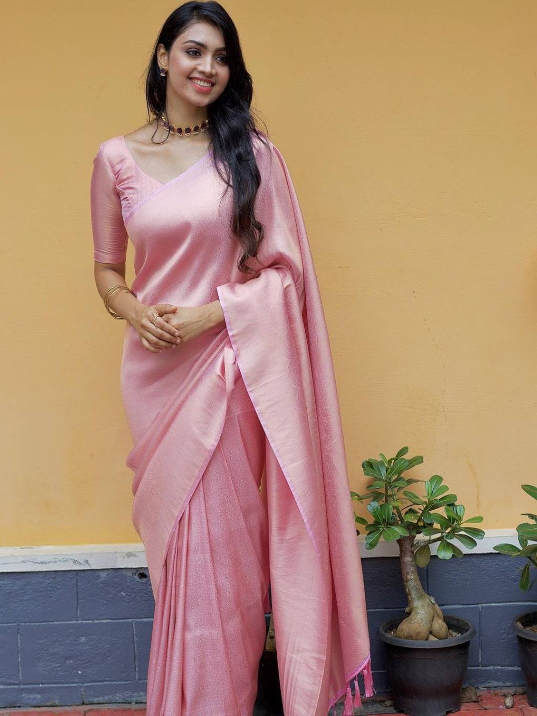 

RASVRITI Woven Design Zari Pure Silk Kanjeevaram Saree, Rose gold