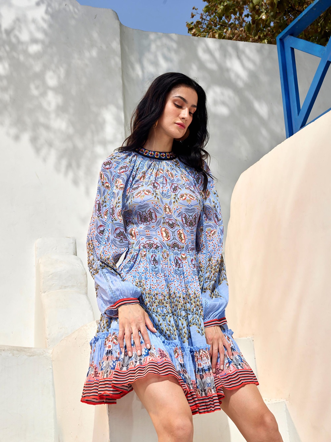 

Bhanuni Ethnic Motifs Printed Fit & Flare Dress, Blue