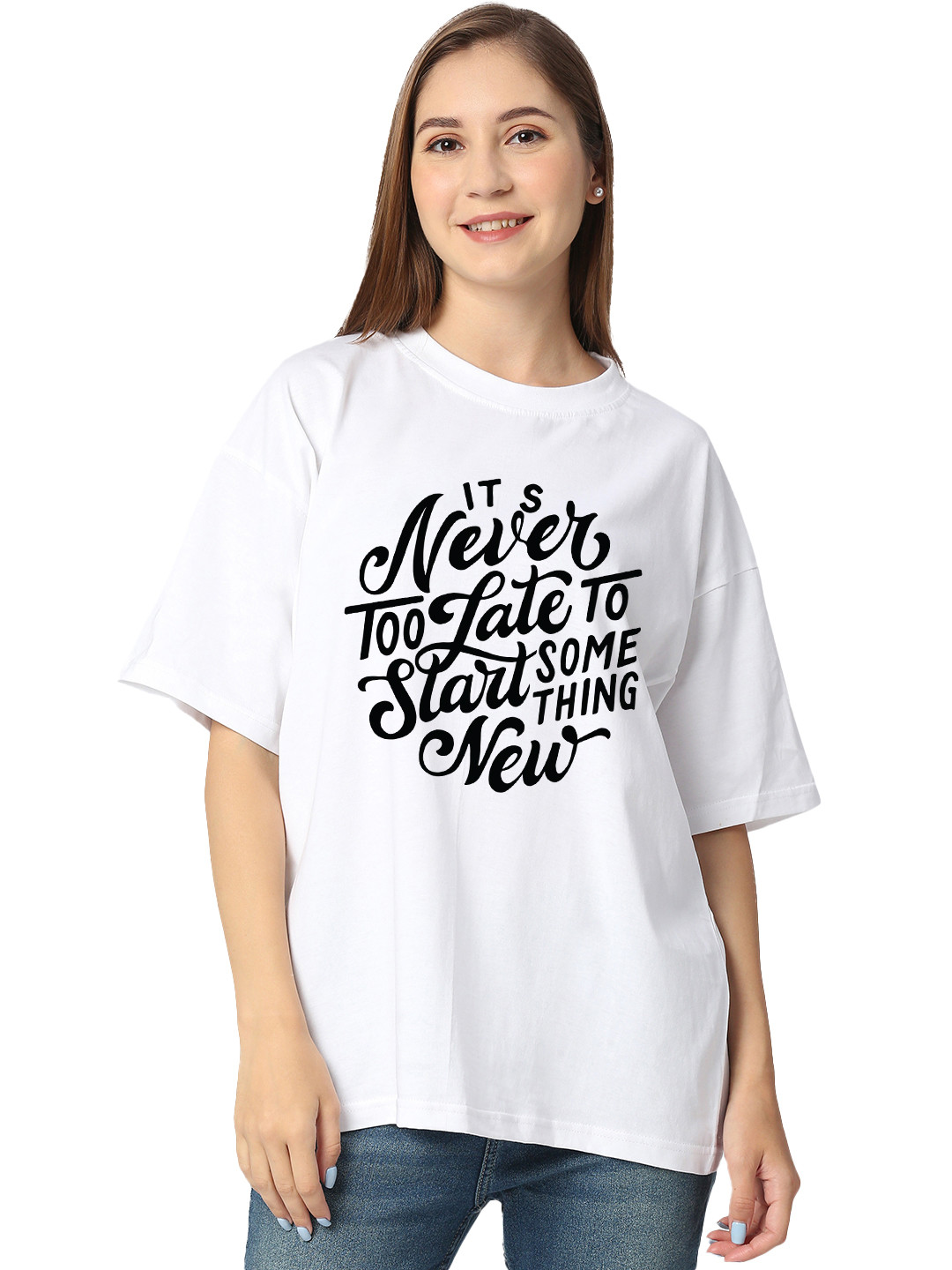 

STATUS MANTRA Women Typography Printed Bio Finish Pockets T-shirt, White