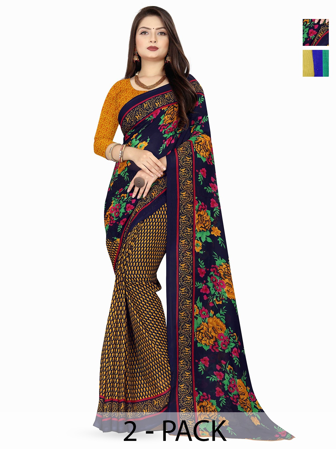 

ANAND SAREES Floral Printed Poly Georgette Saree, Cream