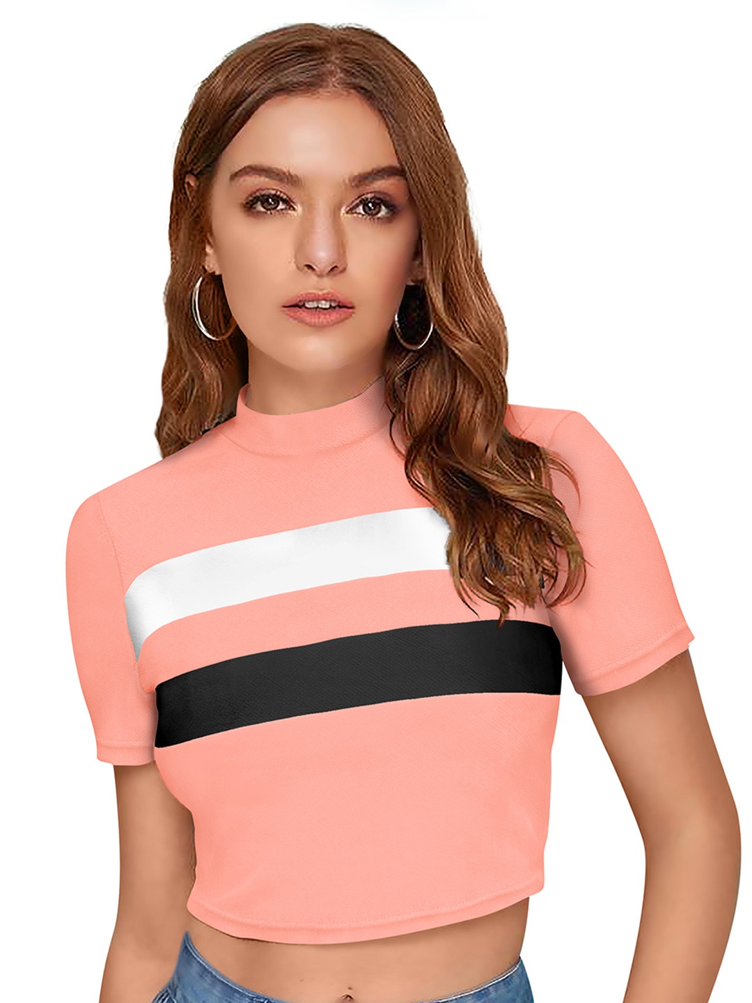 

SANJANA SILK Striped Crop Top, Peach